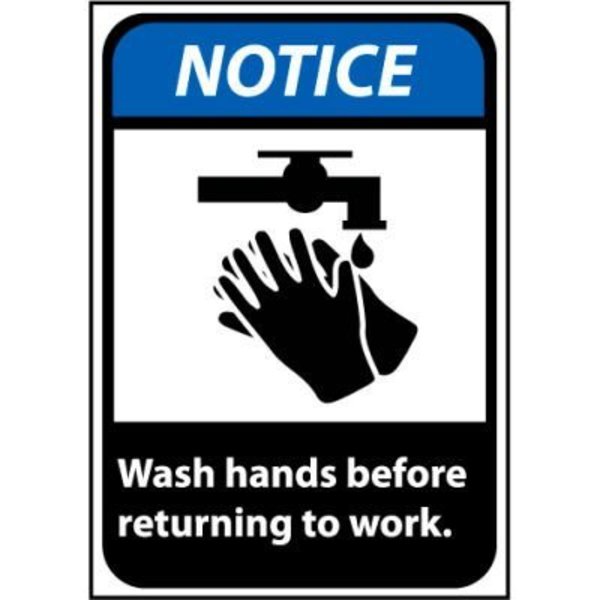 National Marker Co Notice Sign 14x10 Vinyl - Wash Hands Before Returning To Work NGA7PB